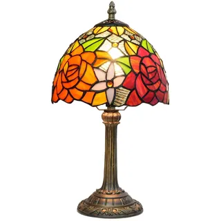 wecrejoni Tiffany-Lampe, Buntglas-Tischlampe, 20,3 x 20,3 x 35,6 cm, Schreibtisch-Leselampe, Dekoration neben Schlafzimmer, Wohnzimmer, Zuhause (Rote Rose)