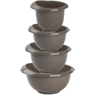 Engelland Backschüsseln, Rührschüssel, Schneebesen, Topf, Salatschüssel, stapelbar, rutschfeste Silikonfüße, Einhandausguss, Kunststoff, 4er-Set, Farbe: Braun