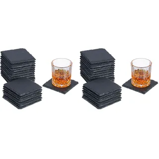 Relaxdays Schiefer Untersetzer, 20er Set, eckige Glasuntersetzer, 10x10 cm, Raclette- & Getränkeuntersetzer, anthrazit (Packung mit 2)