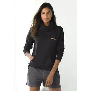 Longsweatshirt BENCH. LOUNGEWEAR, Damen, Gr. 32/34, schwarz, Sweatware, Obermaterial: 60% Baumwolle, 40% Polyester, unifarben, Basic, Basic hüftbedeckend, ohne Ausschnitt, breiter Bund, Sweatshirts Longsweatshirt, mit Stehkragen in Layeroptik und Kängurutasche, Loungewear, Topseller