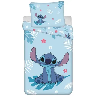 Jerry Fabrics Lilo & Stitch Kinderbettwäsche Baumwolle – Bettbezug 140x200 cm & Kissenbezug 70x90 cm blau