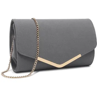 Miss Lulu Damen Umschlag Clutch Elegant Abendtasche Brauttasche Umschlag Clutch Tasche Handtasche mit Kette für Hochzeit Party Prom Grau