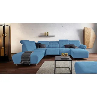 Places of Style Wohnlandschaft »Manhattan U-Form«, 2 Sitze mit elektrischer Relaxfunktion, verstellbare Armlehnen, blau