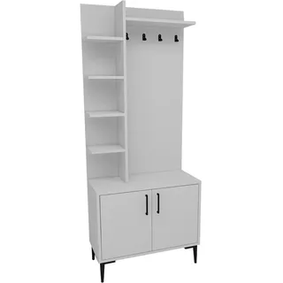 Elegante weiße Garderobenablage, 74,4 cm B x 182,8 cm H x 35 cm T | 100% melaminbeschichtete Spanplatte, 18 mm stark | Stilvolle Aufbewahrungslösung für den Eingangsbereich