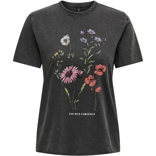 Only Damen, Onllucy Reg S/S Top JRS Noos, Black/Print:flowerchild, M