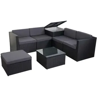 Mendler Poly-Rattan-Garnitur 7-tlg. Schwarz