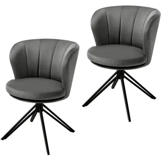 Esszimmerstühle 2er Set, 360° drehbare Esszimmersessel, Küchenstühle aus Samt, Relaxsessel mit Armlehne, ergonomische Schminkstühle, belastbar bis 150 kg, Dunkelgrau - Dunkelgrau