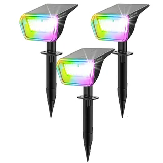 Linkind Bunte Solar Gartenleuchte für außen, RGB & Weiß 10 Modi Solarstrahler mit Ladeindikator, Ultra-lange Leuchtdauer, IP67 Winterfest Baumstrahler für Party, Halloween, Weihnachten, 3 Stück