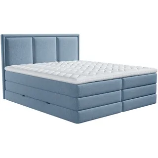 Mid.you Boxspringbett , Blau , Kunststoff , H2 + H3 , 7-Zonen , Höhe ca. 18 cm , 200x200 cm , Bettkasten, gepolstertes Kopfteil, Topper durchgehend, Wendematratze mit unterschiedlichen Härtegraden, in verschiedenen Größen erhältlich , Schlafzimmer, Betten, Doppelbetten