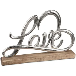 formano Love Aufsteller mit Herz - Metalldeko auf Holzsockel - 33x22 cm