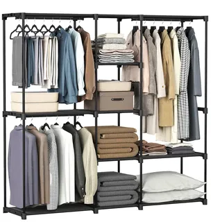 Garderobenständer , Schwarz , Metall, Kunststoff, Textil , 182x182x43 cm , Schuhablage, Hutablage, standfeste Füße , Garderobe, Garderobenständer