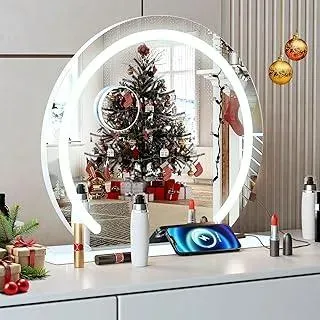 YU YUSING Hollywood Schminkspiegel mit Beleuchtung, 50 X 48cm Spiegel Dimmbar mit 3 Farbtemperaturen, Groß Kosmetikspiegel Vanity Spiegel Tischspiegel mit Touchscreen USB Für Makeup 10X Vergrößerung