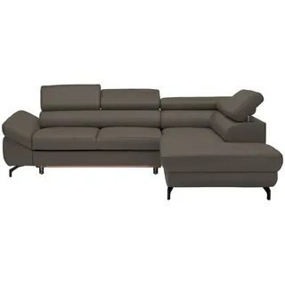 Novel Ecksofa , Graubraun , Leder , Echtleder , Rindleder , Ottomane rechts, L-Form , 270x220 cm , Lederauswahl, seitenverkehrt erhältlich, Hocker erhältlich, Rücken echt , Wohnzimmer, Sofas & Couches, Wohnlandschaften, Ecksofas mit Schlaffunktion