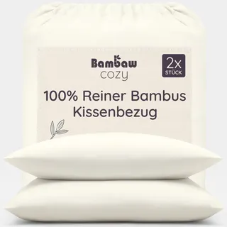 Bambaw Bambus Kopfkissenbezug 50x70 cm, 2-er Pack, 100% Bambusfasern, Bettwäsche Sommer kühlend, Anti Milben Bettwäsche, Kissenbezug antibakteriell, weicher und kühlender Kopfkissenbezug (Elfenbein)