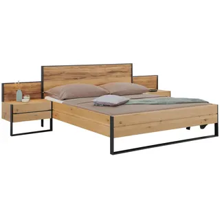 Valdera Bettanlage , Graphitfarben, Eichefarben , Holz, Metall , Wildeiche , massiv , 180x200 cm , Goldenes M, Made in Germany, Dgm , in verschiedenen Größen erhältlich,Soft-Close-System , Schlafzimmer, Komplette Schlafzimmer und Serien, Schlafzimmerserien