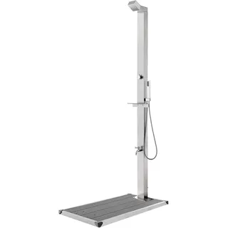 Gartendusche mit Grauer Bodenplatte, Garten Dusche, Outdoor Shower, Außendusche Garten, Duschkopf Für Gartendusche, Aussendusche, 225 cm Edelstahl