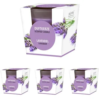pajoma® Duftkerze, Lavendel - im satinierten Glas | 120g Wachsgewicht, Brenndauer: 25 Stunden, in edler Geschenkverpackung | Premium Qualität (Packung mit 4)