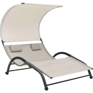 Doppel-Sonnenliege mit Sonnendach Textilene Creme - Creme