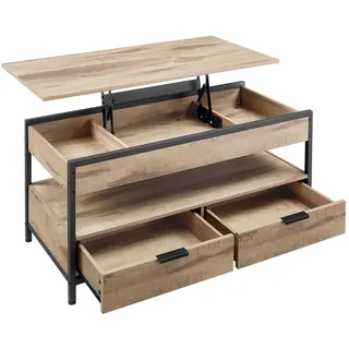 VASAGLE Couchtisch höhenverstellbar Braun Stahl 50 x 100 x 48-63 cm