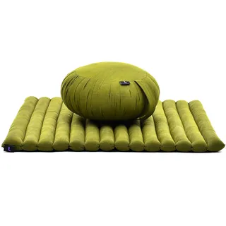 Leewadee Meditationsset - Meditationsset aus Kapok, Kissen und Meditationsmatte Zafu und Zabuton, Grün