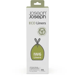 Joseph Joseph IW6 Öko Eco Müllbeutel aus recyceltem Kunststoff, Küchenabfallbeutel mit Kordelzug, extra stark - Packung mit 20 Stück, fasst 30 Liter, grau