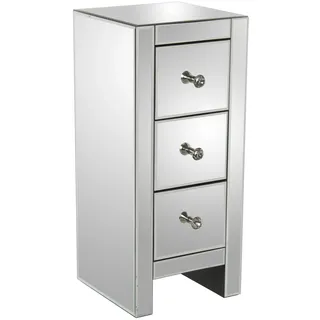 DRW Nachttisch mit 3 Schubladen aus Glas und Holz im Spiegel