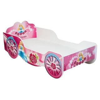 Kinderbett Kutsche Mädchenbett 80x160 cm mit Matratze, Rausfallschutz | Prinzessin Kinder Spielbett 160x80 cm Spielbett Jugendbett Einzelbett Mädchen - Rosa
