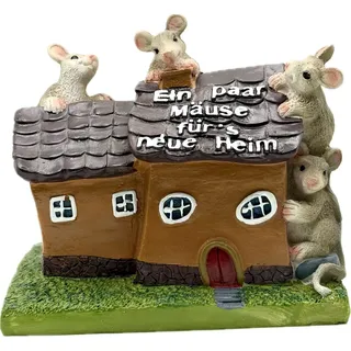 Spardose „EIN Paar Mäuse fürs Neue Heim“ – Haus mit Mäusen, Geldgeschenk & Deko zum Hausbau/Einzug, ca. 14,5 x 13 cm Einweihungsgeschenk