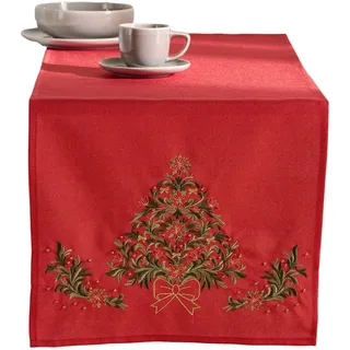 home&you Tischläufer Bestickter Natal, 40x180 cm, Rot, Weihnachten Deko Tischdecke, Christmas , Kunststoff , 40x1x180 cm , Heimtextilien, Wohntextilien, Tischwäsche, Tischläufer
