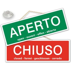 Schild mit Text „Aperto/Chiuso/Torno Subito“ für Geschäfte, Schaufenster, Praxis, Werkstatt cm 20 x 7 spessore 1,2 mm G001 Verde/Rosso