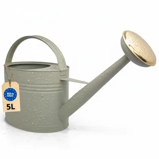 LIVLIG Gießkanne 5 Liter, Blumengießkanne für Garten & Balkon, Hochwertige Metallgießkanne 5L aus verzinktem Metall und Abnehmbarer Brause, Gießkanne Retro mit Messingbrause, Grün