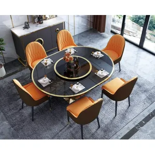 Designer Tisch Esszimmertisch Oval Glas Rund Tische Moderner Ausziehbarer Neu - Schwarz, Gold