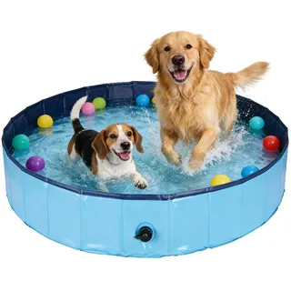 Rinling Hundepool, 120X30cm Hundeplanschbecken Faltbare Hundebadewanne rutschfest Swimmingpool (Blau L)