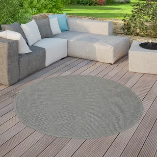 TT Home In-& Outdoorteppich Terrasse Küche Balkon Wetterbeständig Modern Unifarben Größe 200 cm Rund - Grau