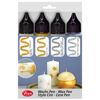 Viva Decor Candle Wachs Pen 4erSet (4 x 28 ml) Wachsstifte zum Kerzen anmalen - Kerzen basteln - Kerzen Pen - Wachsfarben für Kerzen - Candle Liner - Made in Germany