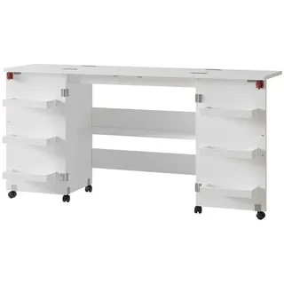 Vicco Nähtisch Carmen Weiß 160 x 80.2 cm mit 6 Regalfächer, - Weiß