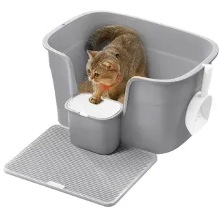 Songmics FEANDREA Katzentoilette, für große Katzen, mit hohen Seitenwänden, grau