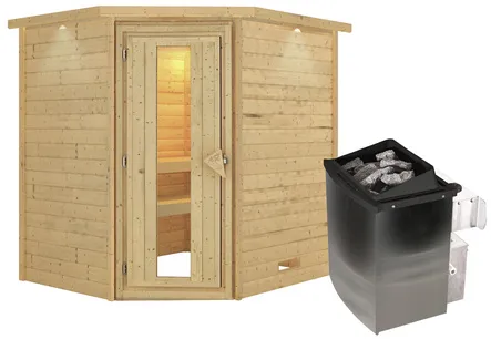 Bild von Karibu Sauna Mia Eckeinstieg - 9 kW Saunaofen mit integrierter Steuerung