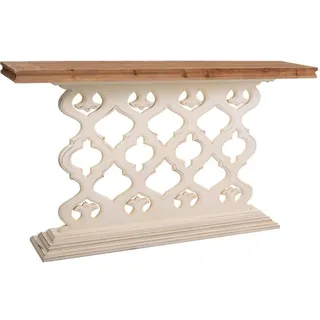 Wanderlust Eingangskonsole aus geschnitztem Holz 142x30x79 cmWeiße , Beige , 142x78.5x30 cm , Wohnzimmer, Wohnzimmertische, Konsolentische