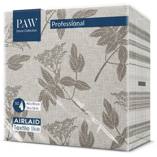 PAW - Servietten aus Airlaid - Stoffähnlich (40 x 40 cm) I 50 Stück I Ideal für Hochzeit, Taufe, Kommunion, Geburtstag I Stoffservietten - Natur, Blätter I Farbe: Elderberries brown