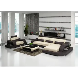 JV Möbel Wohnlandschaft Ecksofa L-Form + Sessel braun-beige - Braun, Beige