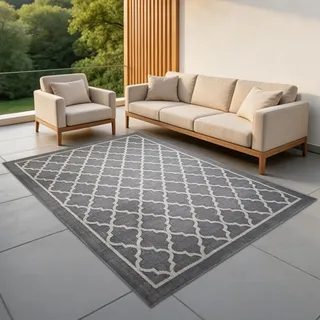 Outdoor Teppich Wetterfest 160x230 CM, Nylon Camping Teppich, Graue Gitter | Rutschfeste, UV-Beständig, Waschbar, Weich Matte Rug Carpet für Garten, Terrasse Küchen, RV Picknick und Balkonteppich