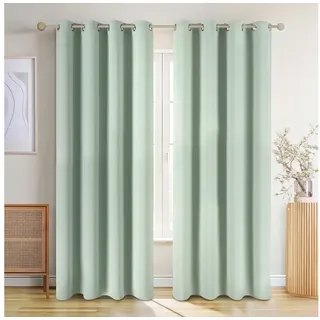 Blumtal Verdunklungsvorhänge 2er Set - Thermovorhang Hitzeschutz - Vorhang Blickdicht mit Ösen - Gardinenschals mit Schlaufen - Lärmschutzvorhang - Gardinen 160x132 cm - Blackout Curtain - Grün