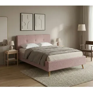 Mid.you Polsterbett , Pink , Holz , Eiche , Hartholz , 200x200 cm , gepolstertes Kopfteil, für Lattenrost geeignet , Schlafzimmer, Betten, Holzbetten