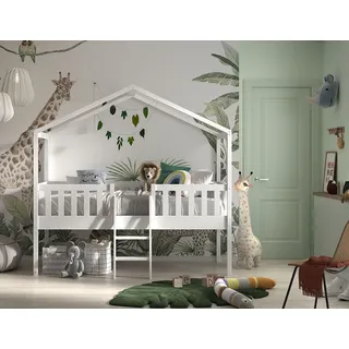 Vipack Hausbett Kiefer massiv 90 x 200 cm weiß lackiert