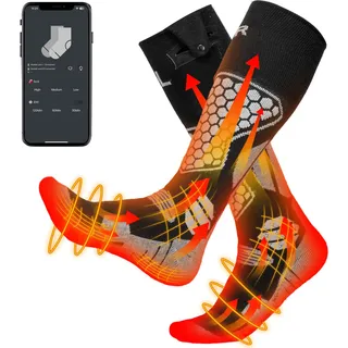 KEMIMOTO Beheizte Socken für Herren Damen, Heizsocken mit Vollfuß- und Zehenheizung, App-Steuerung Thermosocken Waschbar, Warme Beheizte Socken aus Schafwolle für Radfahren, Skifahren, Angel, Jagd