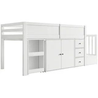 Flieks Kinderbett 90x200cm Weiß Mit Schreibtisch Schrank Schublade Treppe , Holzwerkstoff , 90x200 cm , Babymöbel & Kindermöbel, Kinderzimmer & Jugendzimmer, Kinderbetten, Hochbetten