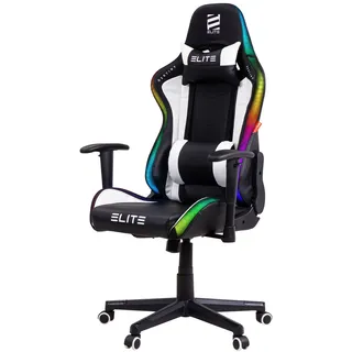 Elite Gaming Stuhl | Ergonomischer Bürostuhl - Schreibtischstuhl - RGB PC Gamer Racing Stuhl - Gaming-Stuhl - Gamer Sessel - Kopfstütze (Schwarz/Weiß) - Bunt, Schwarz, Weiß