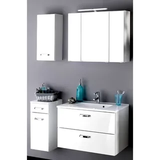 Badmöbel Set PADUA-03 Hochglanz weiß, Waschplatz 90cm - Weiß