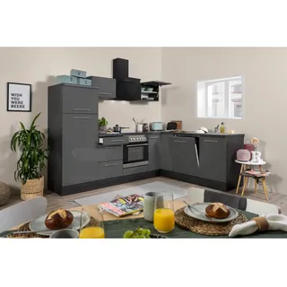 Winkelküche Amanda L-Form E-Geräte 260 x 200 cm grau hochglänzend/eiche grau nachbildung